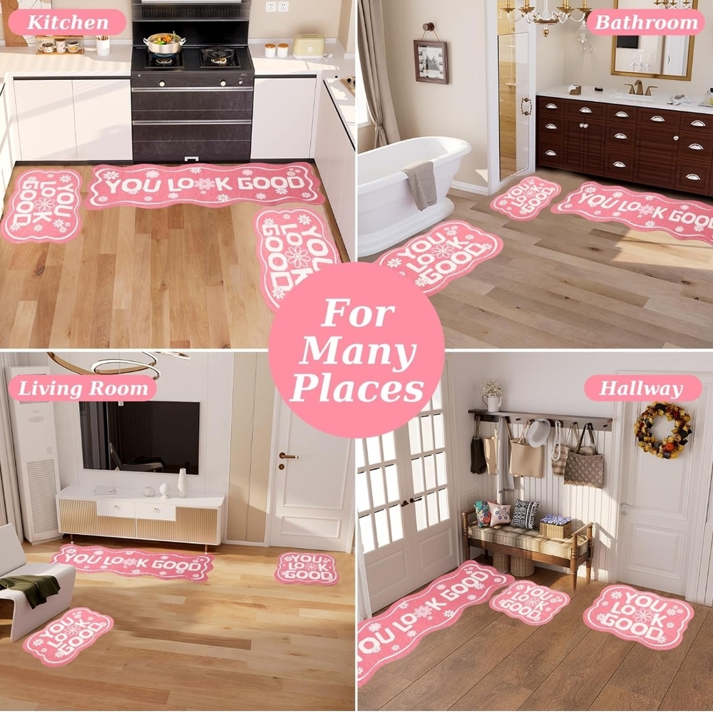 Pink Bathroom Rug Set - 'You Look Good' Design - Picture 4 of 8